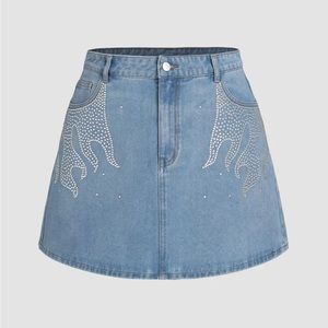 Rhinestone Flame Denim Skirt 🪩